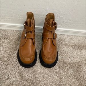 Free People Tan Leather Buckle Boots (NEW)
